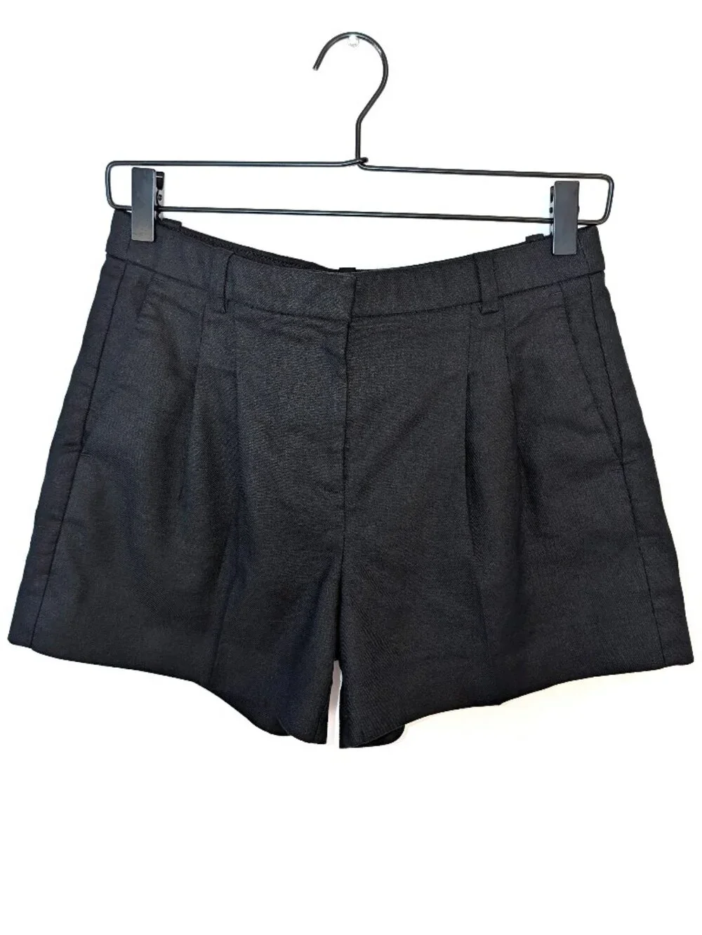 J. Crew | 2025 Stretch Linen Blend Black Lucia Pleated Shorts | Size  0